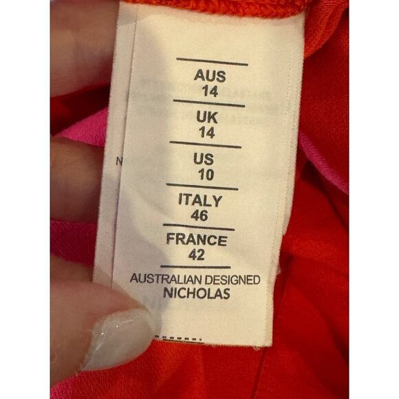 Nicholas Dress Women 10 Red V Neck Gathered Sleeve Fit And Flare Midi - Picture 12 of 12